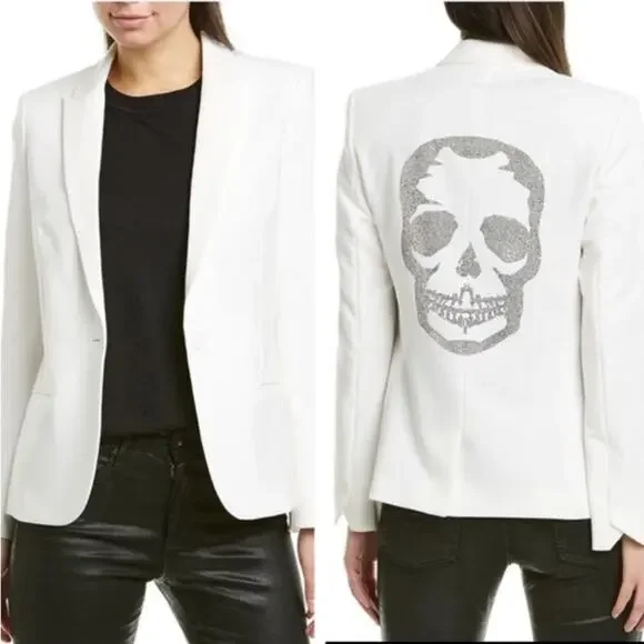 Zadig & Voltaire Vedy Bis Skull Ecru Single Breasted Blazer Size 36 Sm Corpcore - Picture 1 of 15
